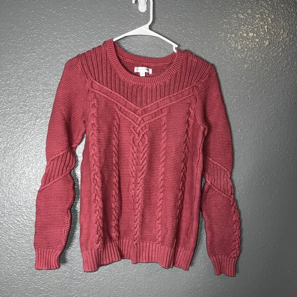 Down East Women’s Cable Knit Sweater Small Maroon Red Long Sleeve Pullover - Picture 1 of 5